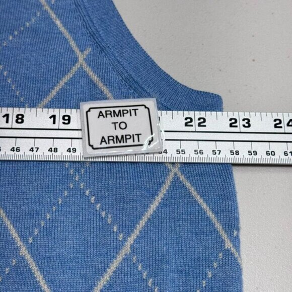 Peter Millar Mens Golf Knit Vest Size L Silk Cashmere Blend 1/4 Zip Argyle Blue‎ - Picture 4 of 6